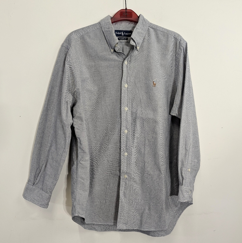 Ralph Lauren Gray Pinpoint Oxford Button Down Shirt 16.5  32/33 Preppy Heritage